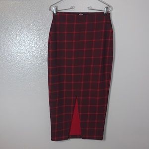Old Navy red gingham curvy fitted midi pencil skirt